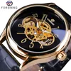 ForSining Classic Creative Skeleton Design Golden Case Transparent Open Work Men Titta på Top Brand Luxury Mechanical Wristwatch238X