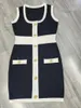 New design women's fashion sexy color block single breasted knitted pencil tank dress251L