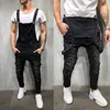 2021 de alta qualidade estilo britânico dos homens denim calças babadores macacões comprimento total hip hop rasgado jeans macacão para homem streetwear 223i