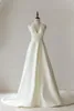 French A-Line Wedding Dresses Deep V Satin Simple Hepburn Style Backless tight bodice Bohemian retro charming RL1098