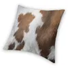 Pillow Cowhide In Brown And White Cover Sofa Home Decorative Tan Leather Texture Square Throw Case 40x40cm