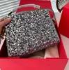 Paillettes Borse Baguette Borsa con patta Borsa a tracolla Borsa a tracolla Chiusura magnetica Hardware dorato Portafogli da donna in vera pelle per cena a mano