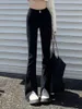 Dżinsy damskie czarne płomienie wysokiej talii dla kobiet bawełniane szczupły dopasowanie split pełna długość dżinsowych pantów streetwear 2023