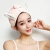 Serviette 1 pièces femmes cheveux séchage chapeau séchage rapide oreilles mignonnes corail polaire Super absorbant doux Turban casquette fournitures de salle de bain