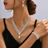 Necklace Earrings Set 4Pcs/Set Luxury Jewelry Suit Geometric Dress UpDecoration Anti-rust Shining Rhinestone Bracelet