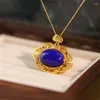Hängen Ancient Gold Craft Classical Lapis Lazuli Halsband Högkänsla Elegant Simple Hollow Crystal Dark Blue Pendant Fashion Jewelry