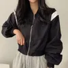 Damenjacken Streetwear Feste Kurze Jacke Für Frauen 2023 Lange Hülse Lose Beiläufige Bomber Frau Koreanische Mode Tasche Dame Oberbekleidung