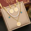 New Arrivals designer Jewelry Zircon Stainless Steel Double Layer Chain Drop Oil Eye Collar Chain Coin Necklace N1259 Celtic