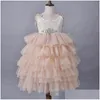 Girls Dresses Lace Princess Summer Kids Rhinestones Belt Suspender Tiere Tle Tutu Dresss Children Long Length Party Dress A00380 Drop Dh1Dw