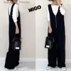 Kvinnors jumpsuits Rompers Migo-Ms.New 3 Färger Japansk stil Cotton Loose Casual dragkedja Rem ett stycke bredbensbyxor Slimmande Draping Jumpsuit L230918