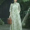 Ethnic Clothing Chinese Traditional Cheongsam Dress Women Cotton Linen Casual Qipao Floral Printing Oriental Hanfu