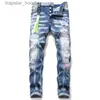 Мужские джинсы Дизайнерские джинсы в стиле хип-хоп, уличная мода, мужские джинсы в стиле ретро, рваные складки, мужской дизайн, мотоцикл, обычная посадка, узкие брюки для езды L230918