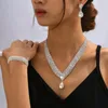 Necklace Earrings Set 4Pcs/Set Luxury Jewelry Suit Geometric Dress UpDecoration Anti-rust Shining Rhinestone Bracelet
