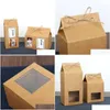 Emballage cadeau Emballage de thé Carton Kraft Sac en papier Boîte de fenêtre transparente pour gâteau Cookie Stockage des aliments Debout Emballage Lx2705 Drop Delive Dhgqs