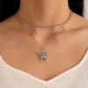 Kedjor Fashion Fjäril kärlek Hang Halsband för kvinnors enkla geometriska metallhjärta Animal Double Layer Party Jewelry