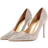 Luxo ouro prata cristal feminino designer sapatos de salto alto moda bling sapatos de noiva apontou toe para casamento imagem real senhoras 2942
