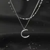 Pendanthalsband Louleur Real 925 Sterling Silver Moon Halsband Elegant dubbelskikt Guldkedja för kvinnor Fashion Luxury Fine Jewellery