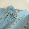 Women's Blouses Arrival Spring Autumn Women Long Sleeve Turn-down Collar Loose Casual Shirts Flower Embroidery Cotton Denim Blouse Tops C984