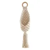 Decorative Figurines Handwoven Hanging Basket Pouch Bag With Fringe For Living Room Wall Decor