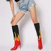 Botas estilo punk apontou cabeça fina salto cor combinando palco passarela chama alta sexy mulheres