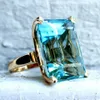 Large CZ Stone Women Cocktail Party Club Ring Accessories Square Blue Crystal Lady Wedding Date Engagement Love Token Cluster Ring203C