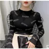 Spring new women's o-neck long sleeve bodycon tunic cotton fabric rhinestone letters patchwork shinny bling t-shirt tops plus303e