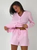 Pijamas femininos restve algodão pijamas 2 peça define casual decote em v manga longa feminino casa ternos com shorts pijamas de verão