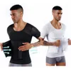 Herrkroppsformar buk slant korsett män midja tränare kompression t-shirt shaper gynecomastia formewear slim väst tumm2776