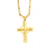 Men's Cross Pendant 18 k Solid Fine Yellow Gold GF Charms Lines Necklace Christian Jewelry Factory God gift330Z