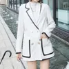 Women's Leather 2023 Designer Office Ladies White Blazer Elegant Sheepskin Genuine Slim Jackets Streetwear Double Breasted V-Neck Suit