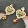 Orecchini pendenti barocchi strass colorati a forma di cuore goccia per gioielli di moda da donna grande dichiarazione di cristallo