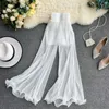 Women's Pants Women Summer Wide-leg Ruffled Fishtail Flared Stretch Waist Pleated Fashion White Tulle Air Conditioning A16