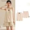 Women's Sleepwear sleepwear women cotton sexy sleeveless home wear set thin sling pajamas girls Korean shorts pajama set Pyjama Pyjamas Plus Size 4XL L230918