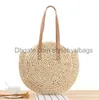 Totes New Simple Round Shoulder Straw Woven Bag Woven Bag Beach Bag Bag Straw Bag02