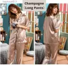 Damen-Nachtwäsche SGSilk Satin Damen-Nachtwäsche Pyjama Loungewear-Set Kerbkragen Kurzarm mit langen kurzen Hosen L230918