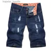 Men's Jeans Summer Men's Cotton Brand Thin Stretch Casual Jeans Short Knee Length Straight Dark Blue Softening Jeans L230918