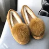 Stövlar 100 Natural Fur äkta läderkvinnor Flatskor Fashion Moccasins Casual Loafers Plus Size Winter 230918