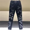 Mäns jeans svartblå stjärnmönster platch street män motorcykel pant punk denim 3 färg hip hop jean pantalon homme trendy252u