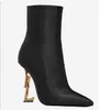 Nya Opyum Snake Heels stövlar pekade Toe Fashion Boots Booties Winter Designer Woman Real Leather Ankle Shoes Size US 35-42