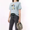 Frühlings- und Sommerhemden von Isabel Marants Kurzärmliges T-Shirt mit abstraktem geometrischem Druck, lockeres Rundhals-Shirt aus geflammter Baumwolle