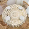 Table Cloth Round Waterproof Mandala Gold Cover Boho Floral Pattern Tablecloth For Picnic 60 Inches