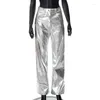 Women's Pants PU Leather Solid Women Night Fashion High Waist Pant Summer 2023 Elastic Sliver Casual Trouser T683
