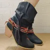 Bottes Rétro Style Ethnique Western Cowboy Bout Rond Bloc Talon Gland Tresse Jambe Courte Femme Grande Taille Chaussures 3443