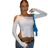여자 T 셔츠 긴 소매 셔츠 Y2K 어깨 엄지 손가락 구멍 슬릿 패션 여성 블라우스 S M L241N