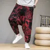 Calças masculinas homens estilo chinês perna larga pendurado virilha hip hop bloomers saia antiga macho solto bezerro calças