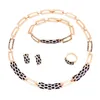 Ketting Oorbellen Set Mode Afrika Kostuum Zwart Goud Plating Chokers Kristal Armband Ringen Huwelijksgeschenken voor vrouwen