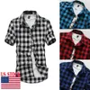 Mode hommes été tenue décontractée chemise hommes Plaid à manches courtes dessus de chemise Tee288b