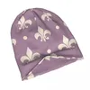 Bérets Bonnet Chapeaux Fleur De Lys Hommes Femmes Motif Argent Sur Fond Violet Casquette Street Skullies Bonnets Casquettes