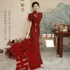 Ethnic Clothing Yourqipao Chinese Cheongsam Wedding Toast Dress Bride 2023 Improved Qipao Gowns Burgundy Lace Engagement Evening Dresses