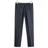 Erkekler Takas Sıradan Akıllı Çizgili Takım Seti Tek Bravatalı Uzun Kollu ve Orta Bel Pantolon Adam İki Parçalar 2D1770
